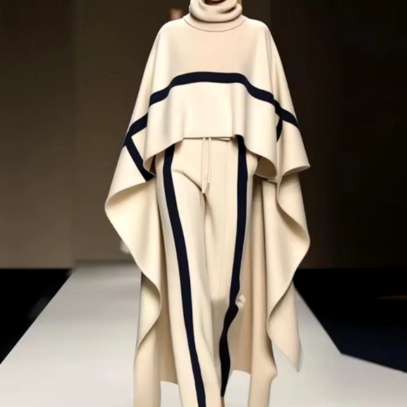 Pants - Elegant Cream and Black Women's Jumpsuit